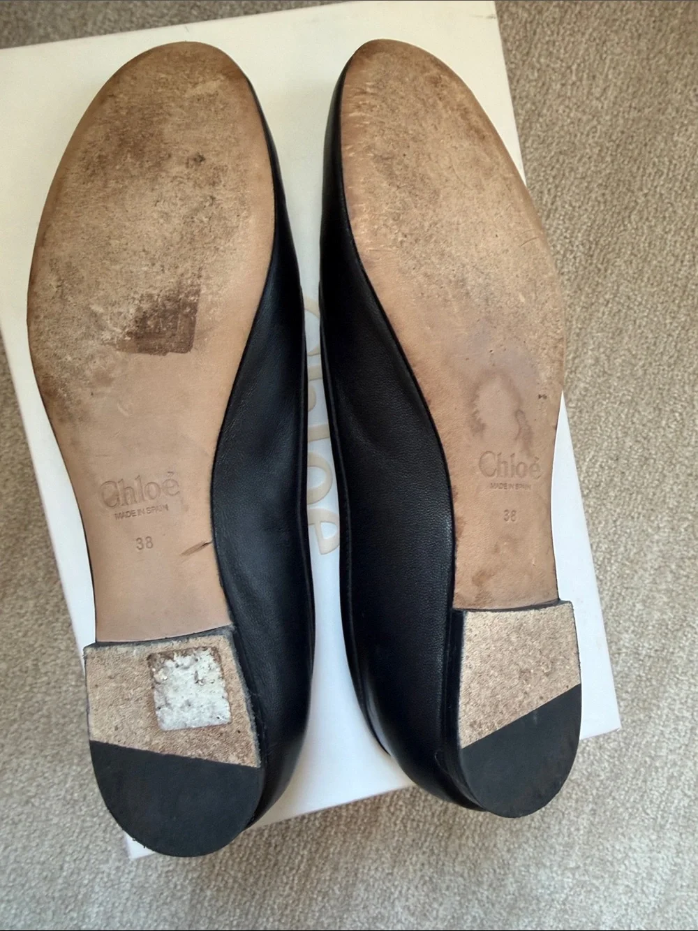 Chloe Black Leather Ballet Flats - Gold Accent
